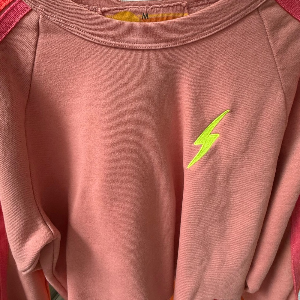 Aviator Nation Pink Lightning Bolt Crewneck Sweatshirt